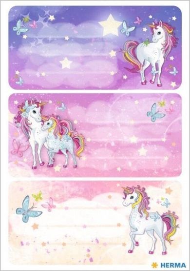 Herma, naklejki szkolne, jednorożce