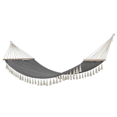 Hesperide, hamak ogrodowy z frędzlami, Syssia, 200-100 cm, czarno-biały