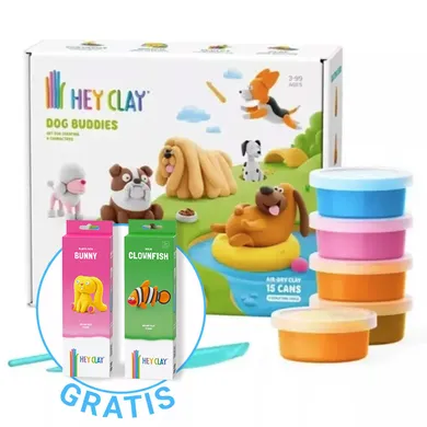 Hey Clay, Psi Przyjaciele, masa plastyczna, 15 szt. + królik i błazenek GRATIS, zestaw promocyjny