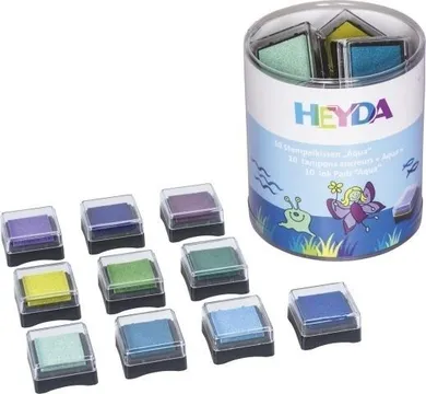 Heyda, zestaw mini poduszek do stempli, aqua, 10 szt.