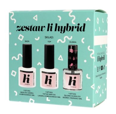 Hi Hybrid, zestaw prezentowy: baza, 5 ml + oliwka, 5 ml + Top No Wipe, 5 ml