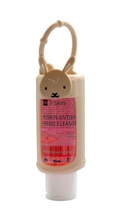 HiSkin, Antibac Hand Cleanser+, biobójczy żel do rąk o zapachu malinowym, królik, 75 ml + etui