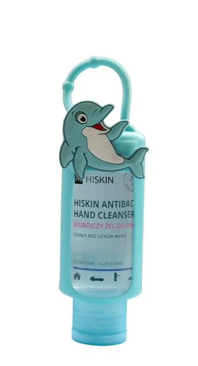 HiSkin, Antibac Hand Cleanser+, biobójczy żel do rąk o zapachu owoców leśnych, delfin, 75 ml + etui