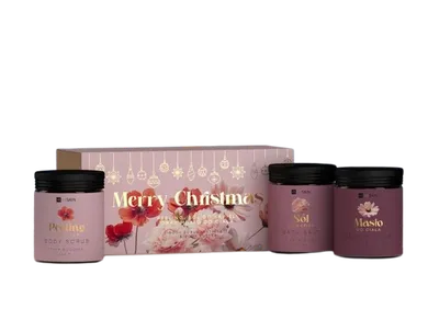 HiSkin, zestaw prezentowy: peeling do ciała + sól do kąpieli + masło do ciała, pink flowers