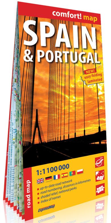 Hiszpania i Portugalia (Spain & Portugal). Laminowana mapa samochodowa 1:1 100 000