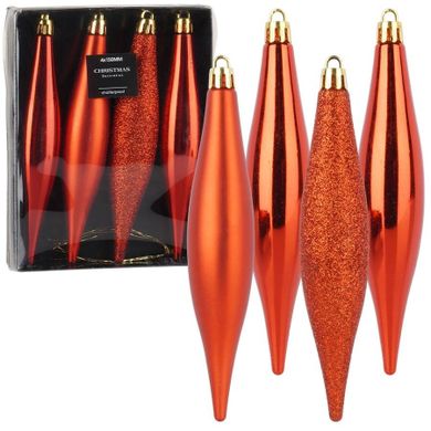 Home Styling Collection, bombki choinkowe, nietłukące, sople, czerwone, 15 cm, 4 szt.