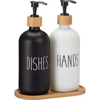 Home Styling Collection, Easy, dozownik na płyn do naczyń i mydło, na bambusowej tacce, 2-500 ml
