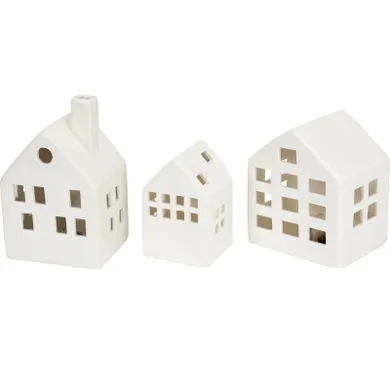 Home Styling Collection, Scandi, ceramiczne domki led, 3 ozdoby świetlne