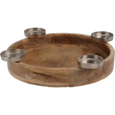 Home Styling Collection, świecznik z drewna mango, czteroramienny, 40 cm
