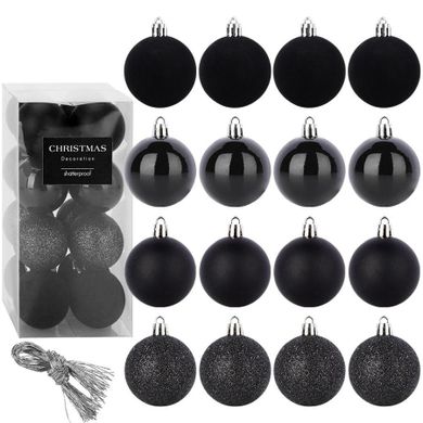 Home Styling Decoration, bombki choinkowe, nietłukące, czarne, 5 cm, 16 szt.