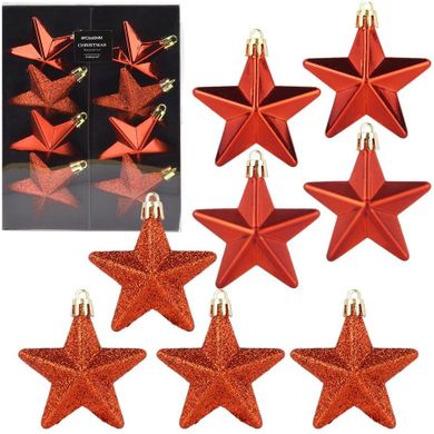 Home Styling Decoration, bombki choinkowe, nietłukące, gwiazdki, czerwone, 6,5 cm, 8 szt.