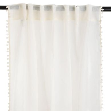 Homla, Adi, firanka, z pomponikami kremowa, 140-250 cm