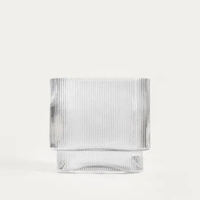 Homla, Amer, wazon, szklany podłużny prążkowany transparentny, 20-10-18,5 cm