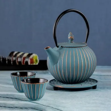 Homla, Andreas, zestaw do herbaty, żeliwny, niebiesko złoty, 4 szt., 744167