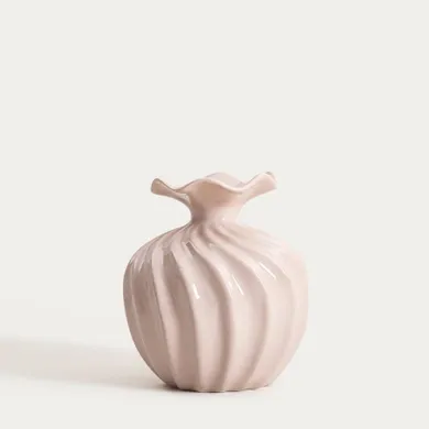 Homla, Aurelia, wazon, z falista górą beżowy, 16,5-16,5-19 cm