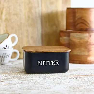 Homla, Avila, maselniczka, czarna z akacjową pokrywką, 15-10-7 cm, 872537