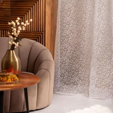 Homla, B2 Essentials Voal With Flock, Rings, firanka, biała woal z nadrukiem, 140-250 cm