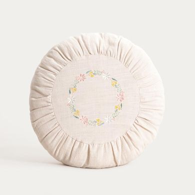 Homla, Banf, poduszka, ecru bawełniana z dekoracyjnym haftem, 38 cm