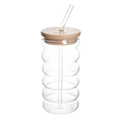 Homla, Bubbly Summer, szklanka z bambusową pokrywką i szklaną słomką, 0,45l