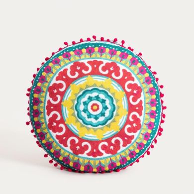 Homla, Consuela, poduszka, z kolorowym kwiatowym wzorem i pomponami, 45 cm