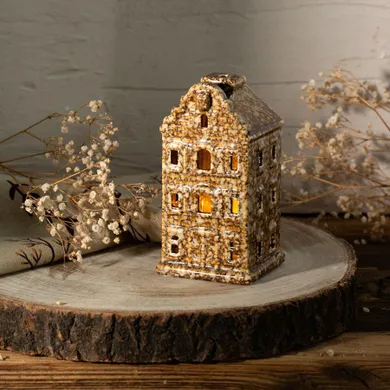 Homla, Crispo, domek z ledem, ceramiczny, brązowy, 7-7-14 cm