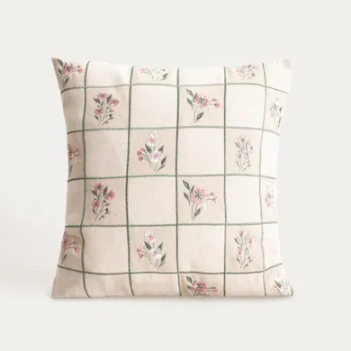 Homla, Damini, poszewka, z dodatkiem lnu w kwiatowy wzór, 45-45 cm