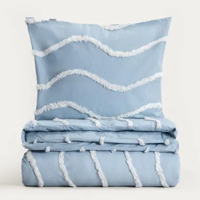 Homla, Delia, pościel, bawełniana niebieska z przeszyciami w kształcie fal, 160-200 cm