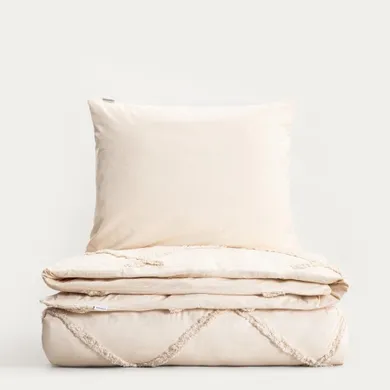 Homla, Delia, pościel, z pranej bawełny beżowa z przeszyciami, 200-220 cm