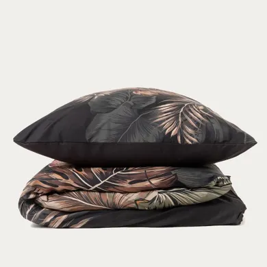 Homla, Ec Fonce, pościel, z mikrofibry czarna w liście, 140-200 cm