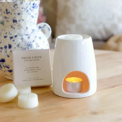 Homla, Fires, kominek ceramiczny, z woskiem Fresh Linen 10-12,5 cm, 22g