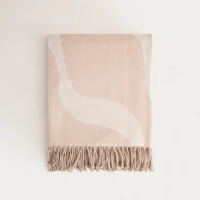 Homla, Kalor, koc, beżowy żakardowy we wzór z frędzlami, 135-200 cm