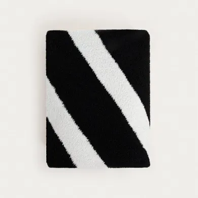 Homla, Kobe, koc gruby żakardowy w czarno-białe pasy, 130-170 cm