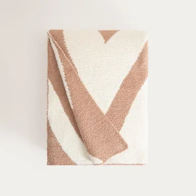 Homla, Kobe, koc gruby żakardowy z beżowym wzorem, 130-170 cm