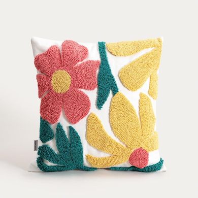 Homla, Lamis, poszewka, z frędzlami i tuftowanymi kwiatami, 45-45 cm