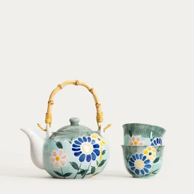 Homla, Limite, zestaw do herbaty, zielony w kwiaty, 3 elementy