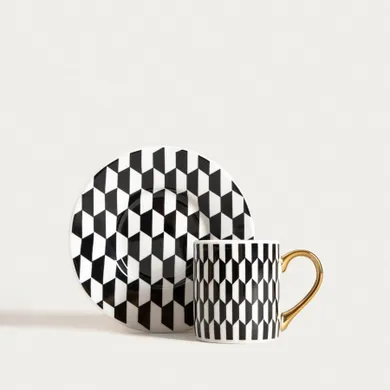 Homla, Lunya, filiżanka, ze spodkiem, czarno-białe wzorki, 0,1l