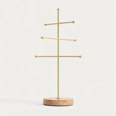 Homla, Marmuri, ekspozytor na biżuterię, złoty z beżową marmurową podstawką, 15,8-15,8-31,5 cm