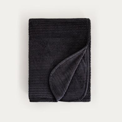 Homla, Mavro, koc miękki czarny z ozdobnym przeszyciem i lamówką, 150-200 cm