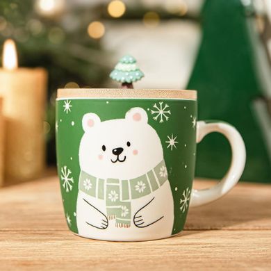 Homla, Moldy, kubek, zielony z misiem i ozdobną pokrywką, 0,3l