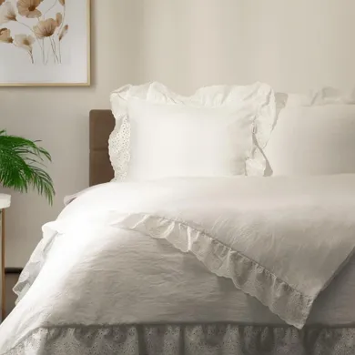 Homla, Morain, pościel z mikrofibry, biała z koronką, 200-220 cm, 734465