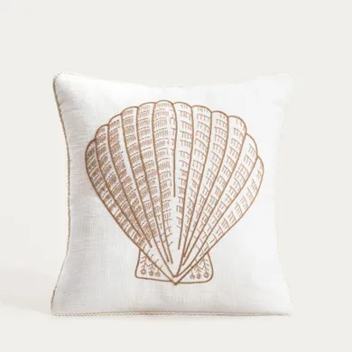 Homla, Prem, poszewka, z haftowaną muszlą i sztruksową lamówką, 45-45 cm