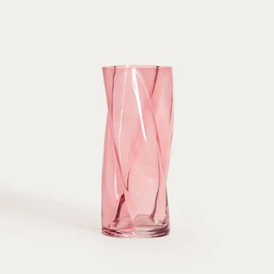Homla, Raya, wazon, szklany skręcony różowy, 10,5-10,5-26 cm