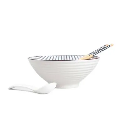 Homla, Salado, zestaw do ramen w paski z brązowym rantem, 21 cm