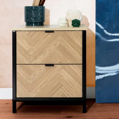 Homla, Swen, szafka nocna, naturalna z metalowymi nogami, 45-35-50 cm