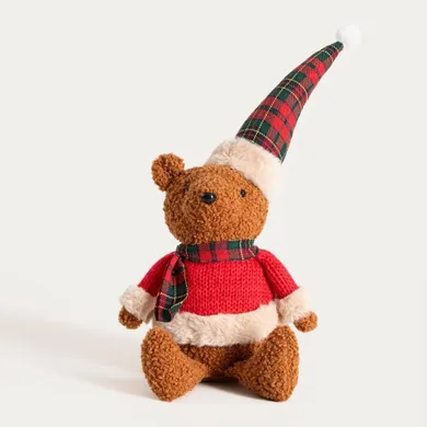 Homla, Tartan, skrzat, pan miś siedzący w sweterku w kratę, 40 cm