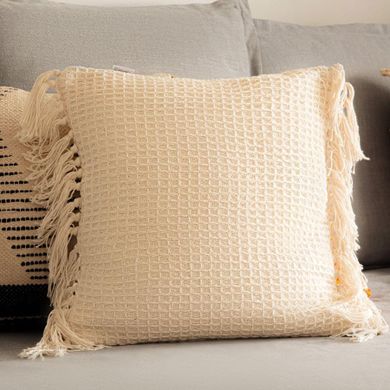 Homla, Vaffel, poszewka z frędzlami, ecru, 45-45 cm