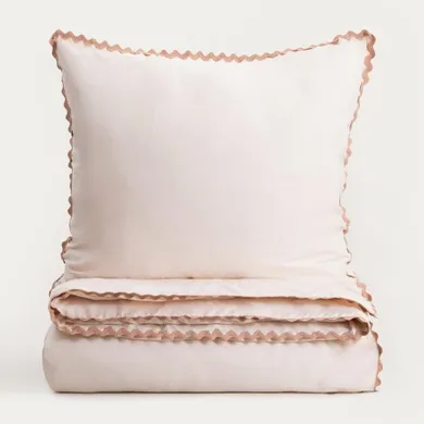 Homla, Vela, pościel, bawełniana z ozdobną lamówką beżowa, 200-220 cm