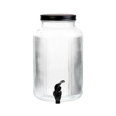 Homla, Velmo, słoik z kranikiem prążkowany z czarną pokrywką, 6l