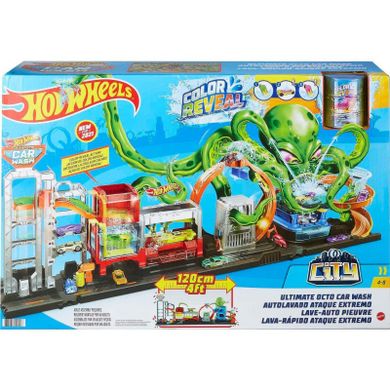 Hot Wheels City, Color Reveal, Megamyjnia - Atak ośmiornicy, zestaw do zabawy z funkcją zmiany koloru