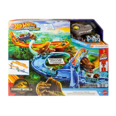 Hot Wheels, RacerVerse Jurassic World, Morski dinopościg, zestaw do zabawy z autkiem